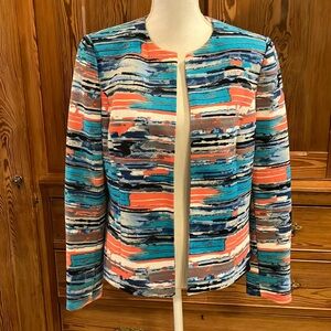 Kasper open front blue orange jacket 10